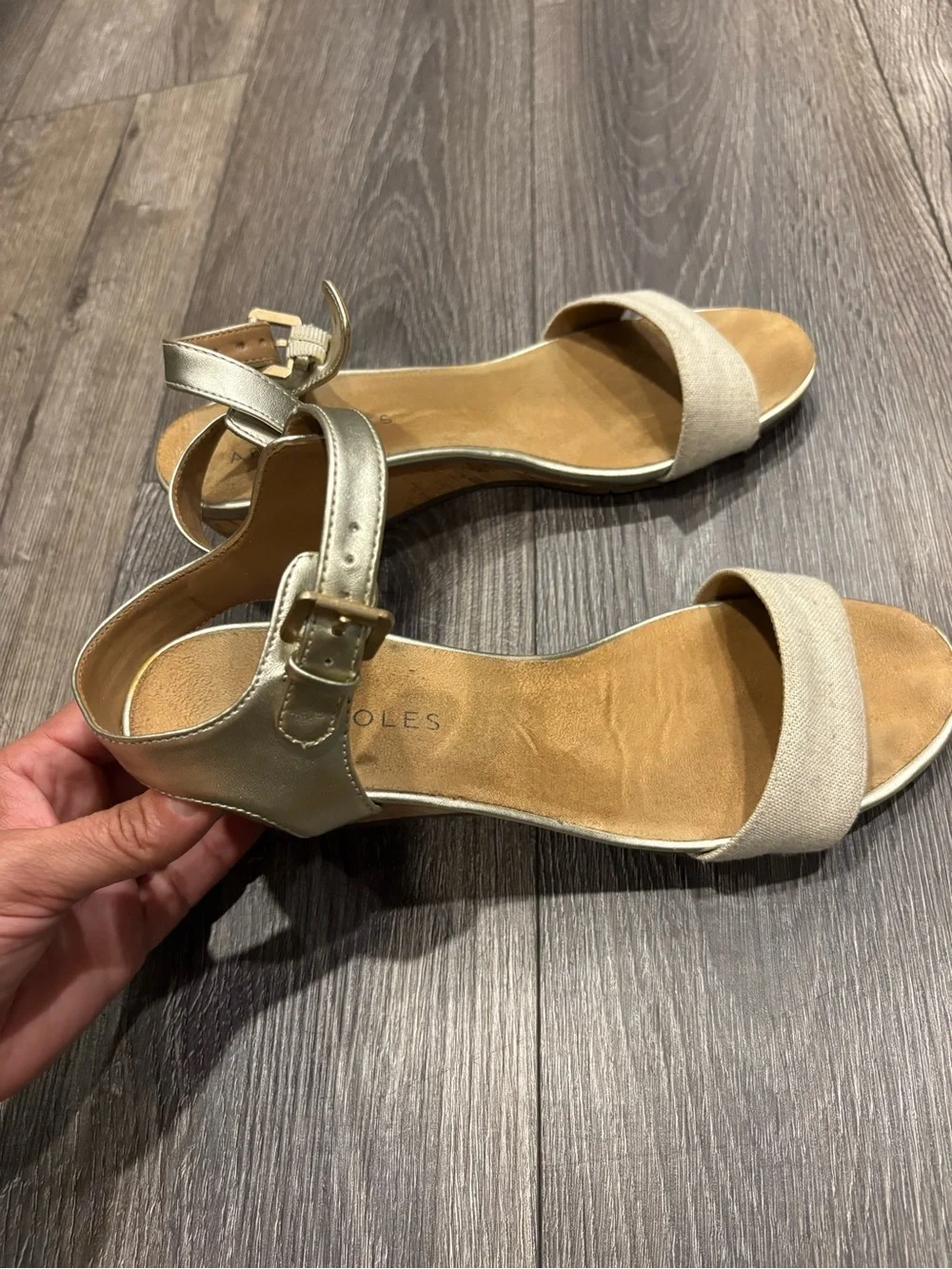 Aerosoles Wedge Sandals - Metallic Gold and Natural Beige